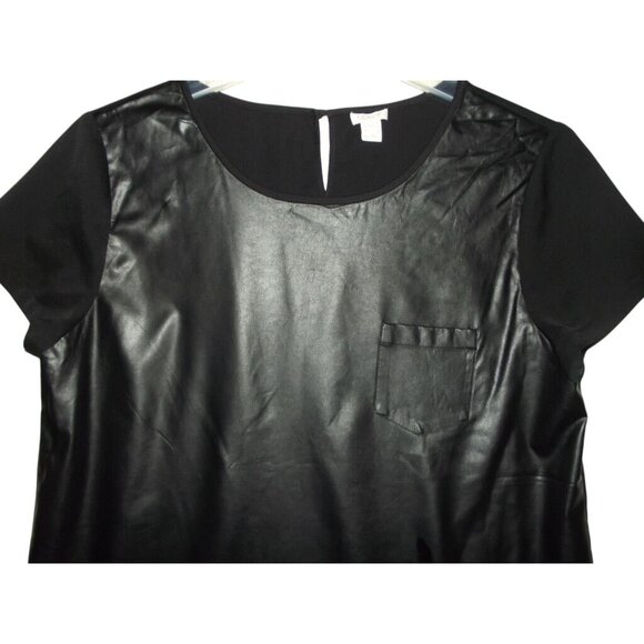 J. Crew Faux Leather Tee Womens Size L Black Short Sleeve Top pocket - Picture 5 of 14